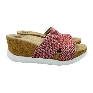 Earth Origins Sandals Womens Size 7 M Red Comfort Open Toe Slides Cork Wedge